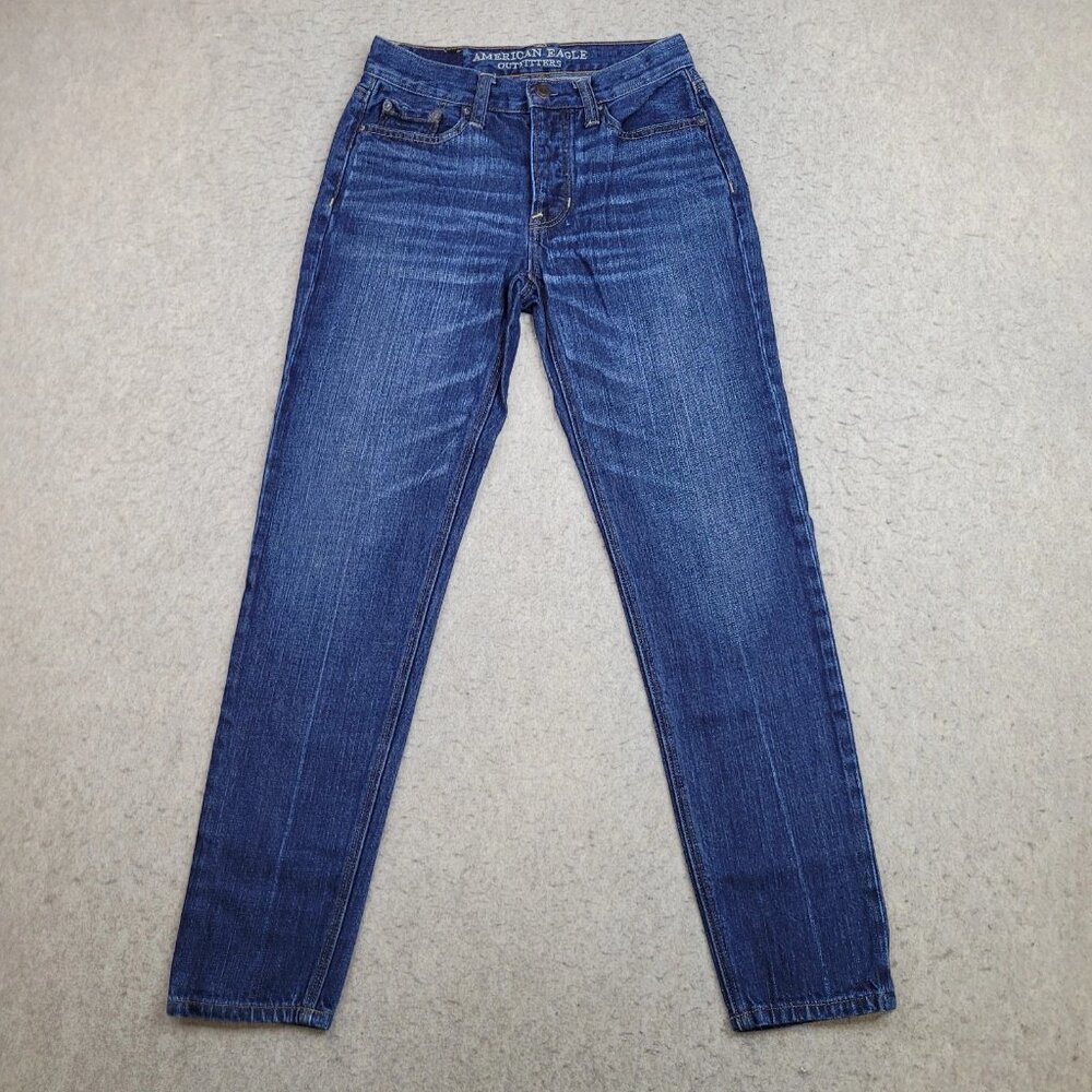 American Eagle Retro High-Waisted Dark Blue Washed Stretch Jeans